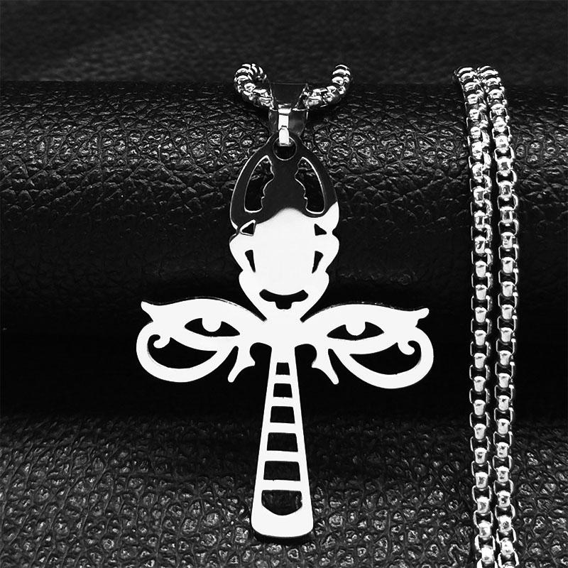 Gothic Ankh Cross Amulet Pendant Egyptian Necklace Women Stainless Steel Symbol of Life Cross Punk Necklaces Jewelry Gift N7078S