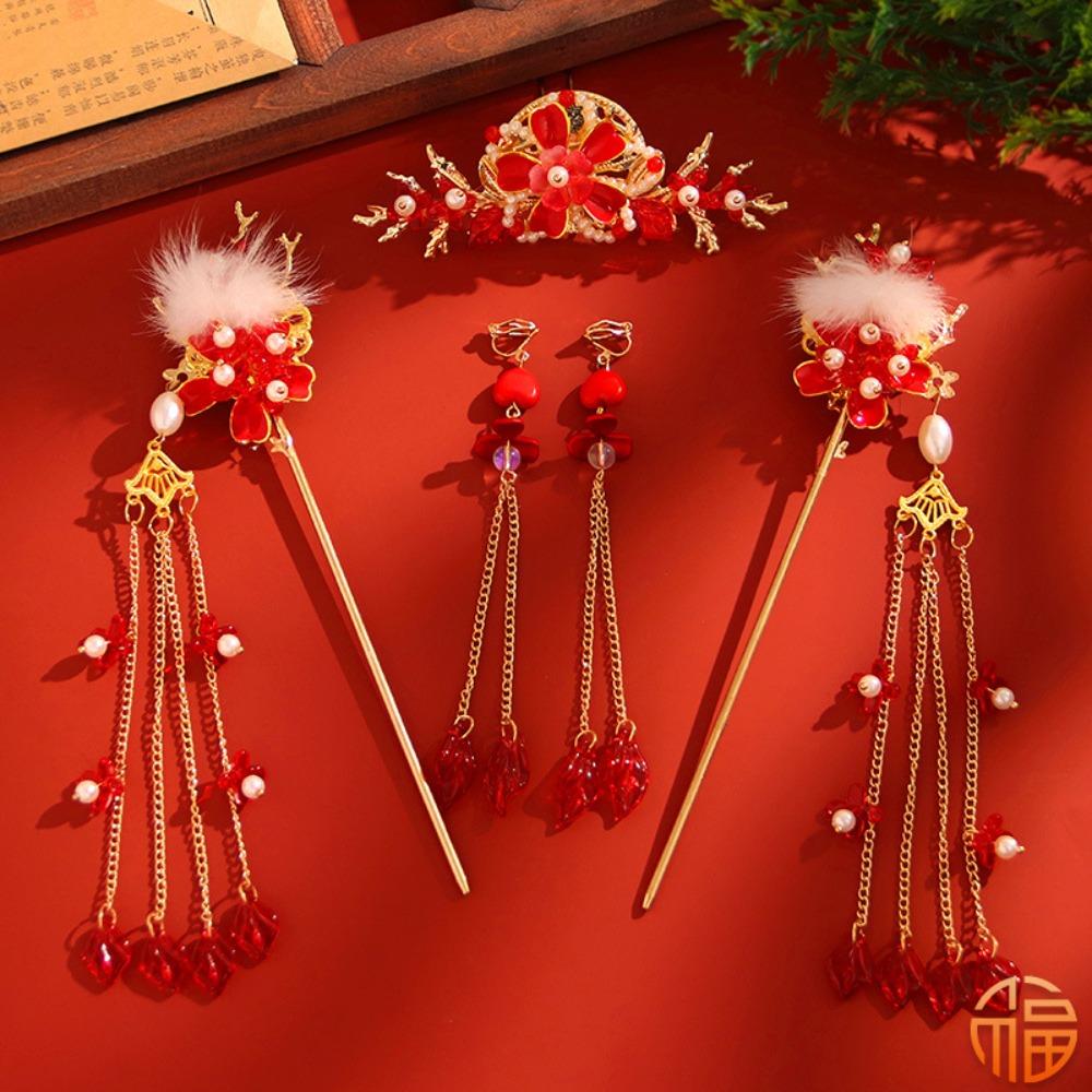 Набор шпилек для волос в китайском стиле с кисточками, новогодний цветочный гребень для волос, палочка для волос в стиле ханьфу, инструмент для дизайна прически