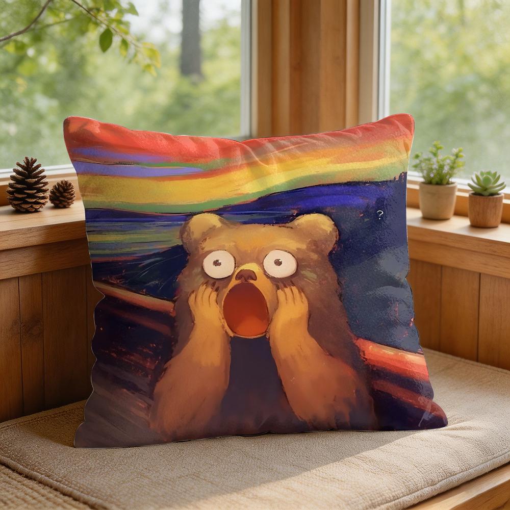 Подушка с принтом 'Shout Art Funny Animals' Шелковистый короткий плюш Невидимая молния Пылезащитный чехол для диванной подушки Для домашнего декора