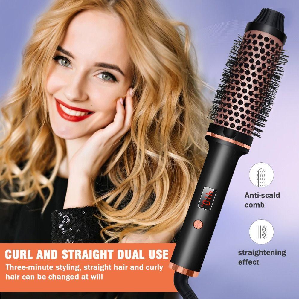 LCD Display Thermal Brush Ceramic Volumizing Brush  Straight and Curly Hair