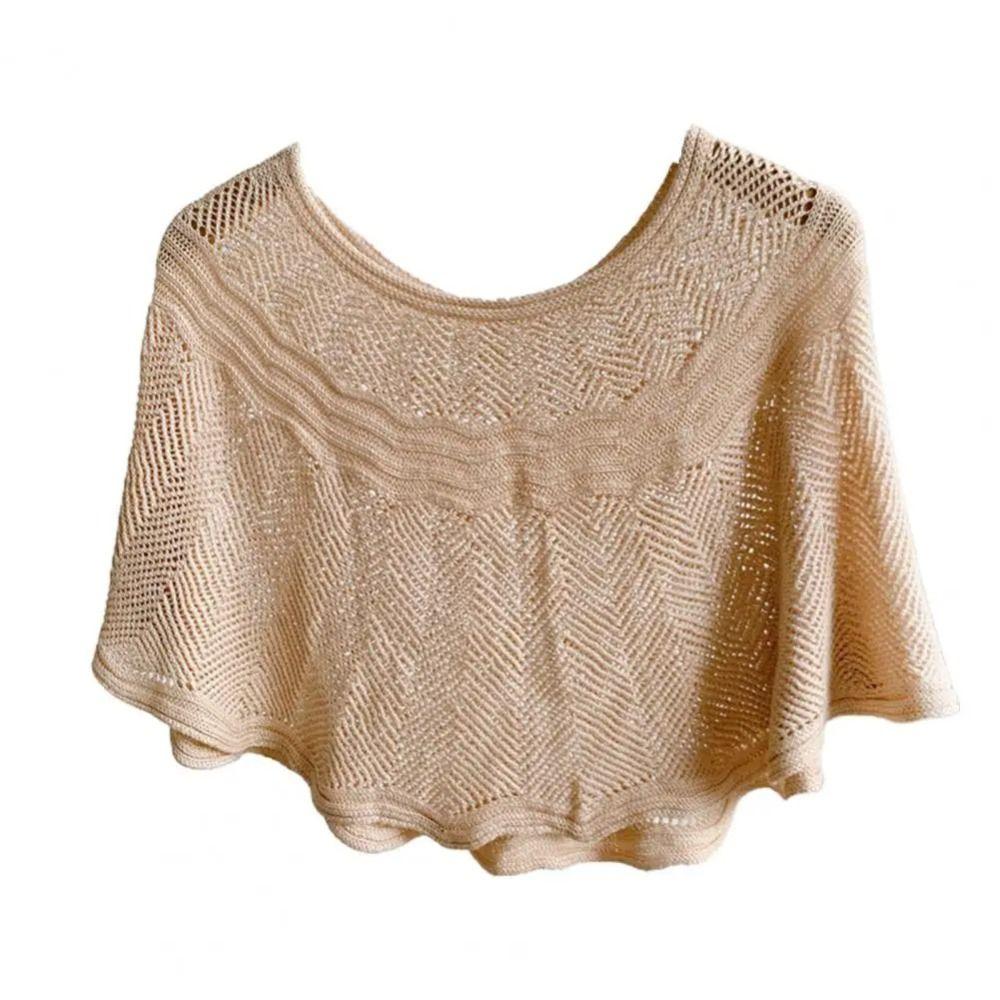 Breathable Knitted Shawl Solid Color Sunscreen Blouse Pullover Neck Guard Cloak Scarf Spring