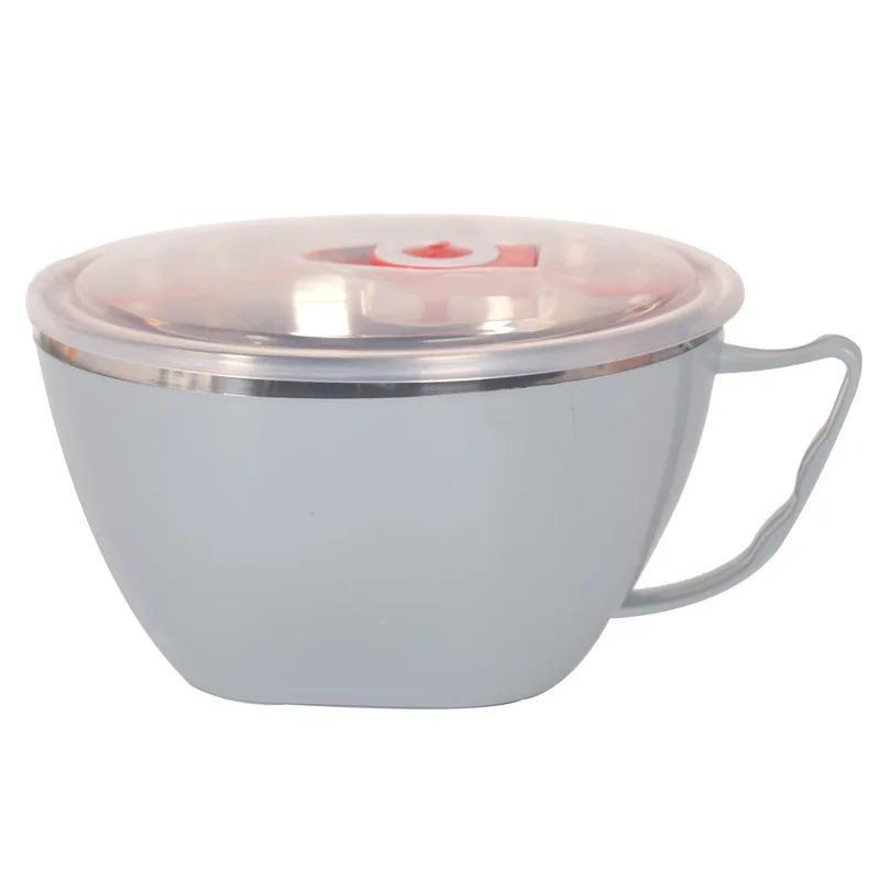 1PC Insulated Double Wall Stainless Steel Lunch Bowl With Cover Microwavable Soup Noodle Container Office Daily Tableware