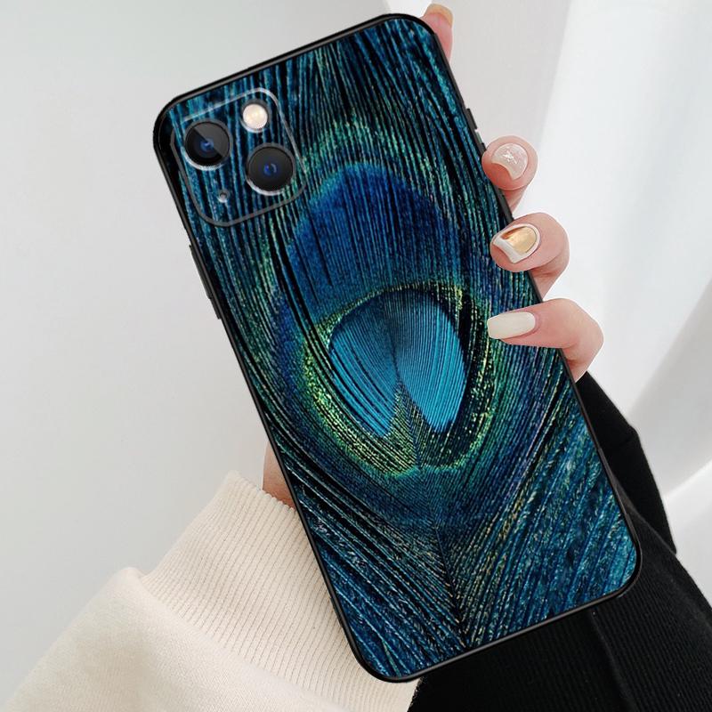 Bird Peacock Feather Phone Case For iPhone 13 14 15 16 Pro Max 11 12 XS XR X Plus Shockproof Bumper Soft Cover