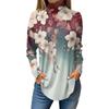 Women's Fashionable Casual High Neck Printed Long Sleeve T-Shirt Pullover Top
