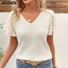 Women's Fashion Casual Summer Spring Solid Color Print Short Sleeve V-Neck Blouses & Shirts