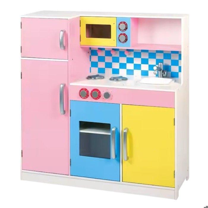 Cuisine enfant GINGER HOME – Cuisine en bois colorée 90x30x90 cm avec accessoires, four, évier et micro-ondes
