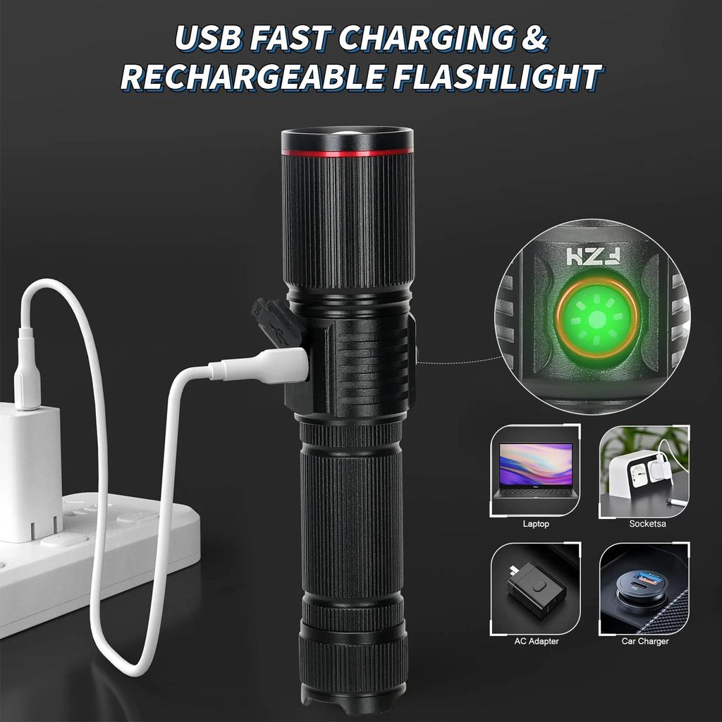 Upgrade 30W Zoom LED High Power Flashlight USB Rechargeable Torch Camping Outdoor Hunting Fishing Walking Lighting Lamp