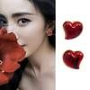 Yang Mi Style Vintage Red Lava Heart Jelly Earrings - Retro Ruby Peach Heart Studs for Women