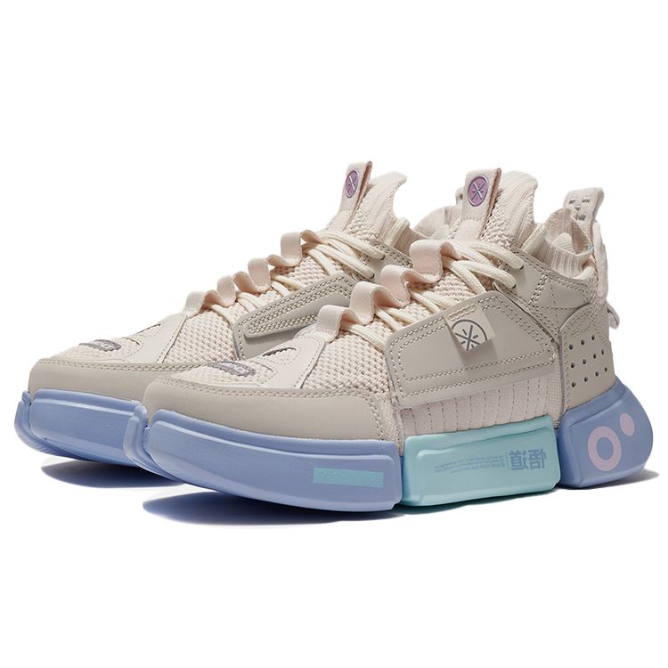 Li Ning Wu Dao 2 Ace Fabric Synthetic Leather Breathable Lightweight Mid-Top Retro Basketball Shoes Women Sneaker Pearl-White ABCS012-1