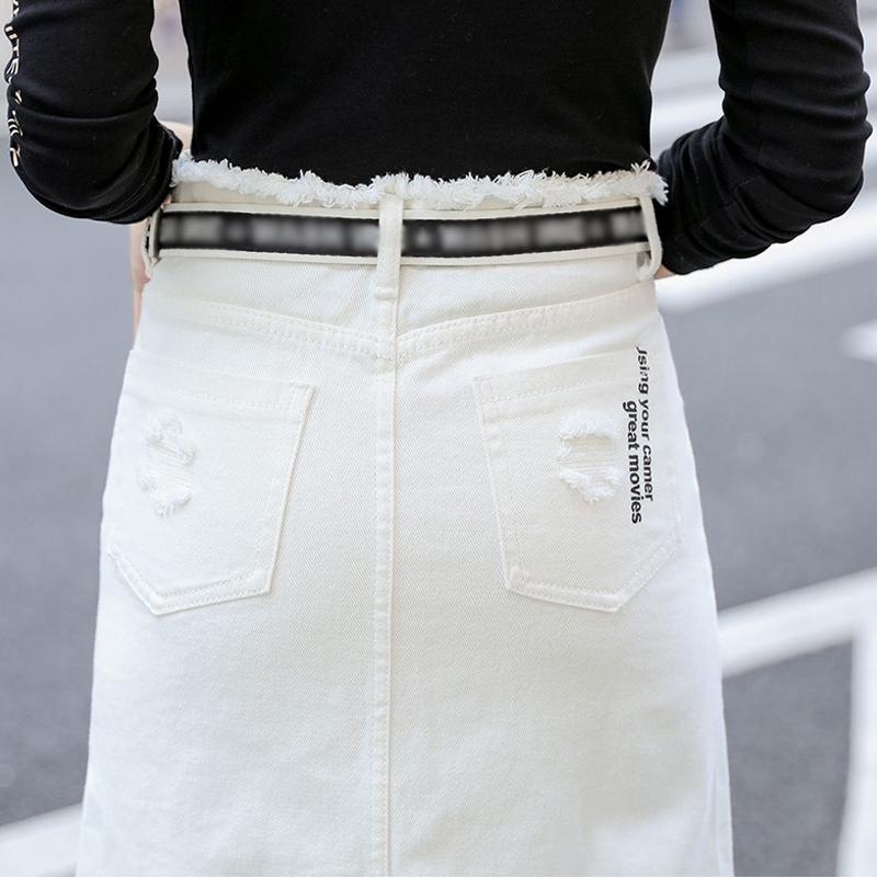 Женская джинсовая белая юбка трапециевидной формы с высокой талией больших размеров, женская длинная нижняя часть, весна-осень с принтом букв