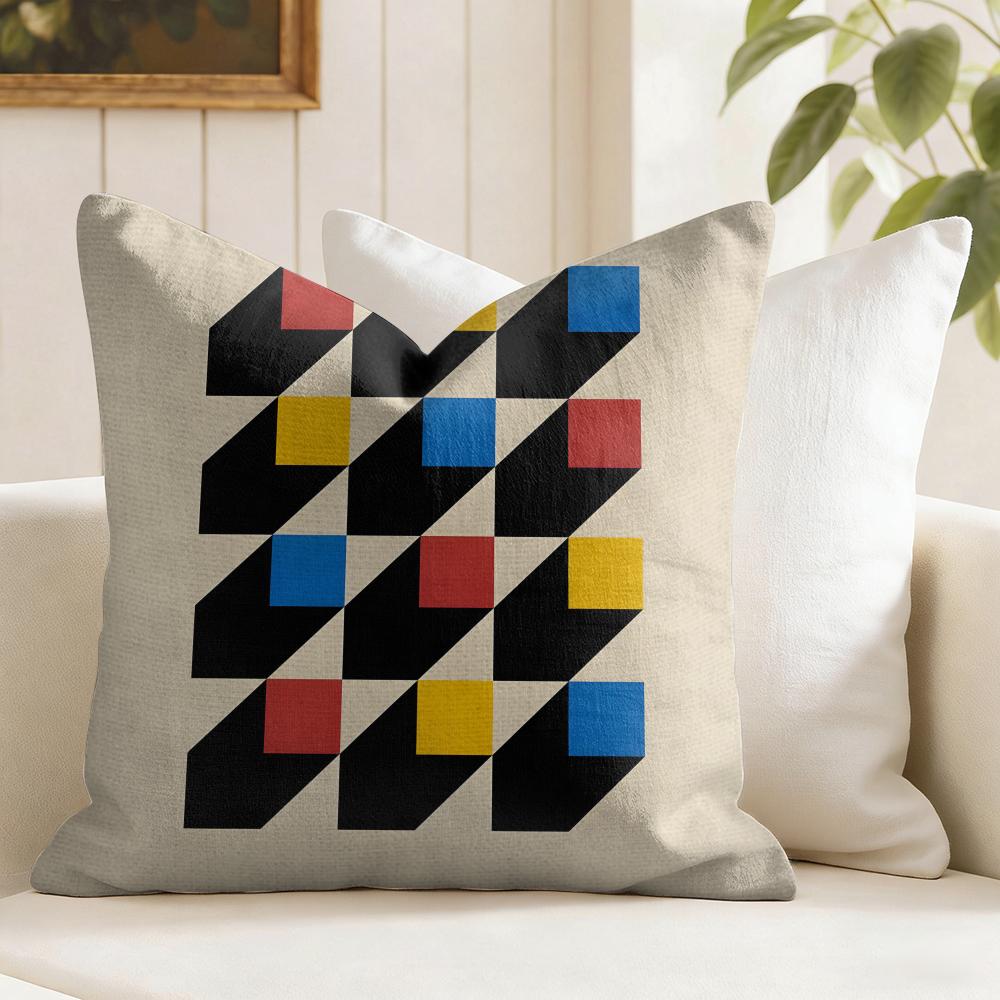 Geometric Bauhaus Art Cushion Cover Summer Linen Pillow Case Organic Fabric Cushion Cover DoubleSided Print Sofa Home Decor