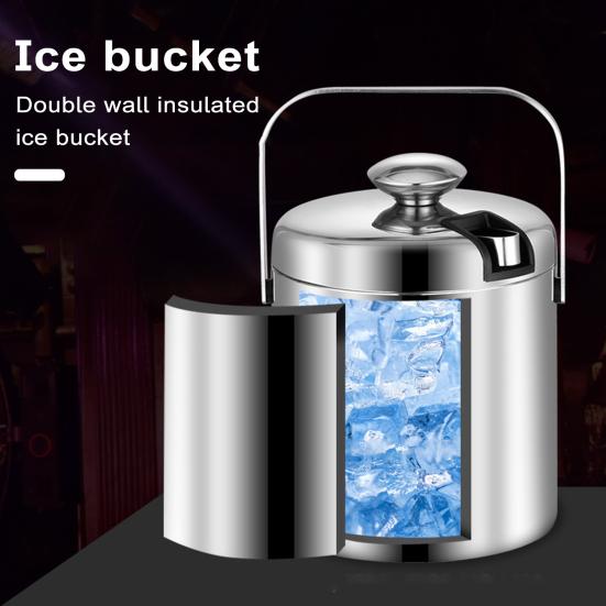 Ведро для льда с двойными стенками объемом 1,3 л с крышкой и щипцами, 6-часовое охлаждение пива, охладитель для домашнего бара, изолированный контейнер для льда из нержавеющей стали 304