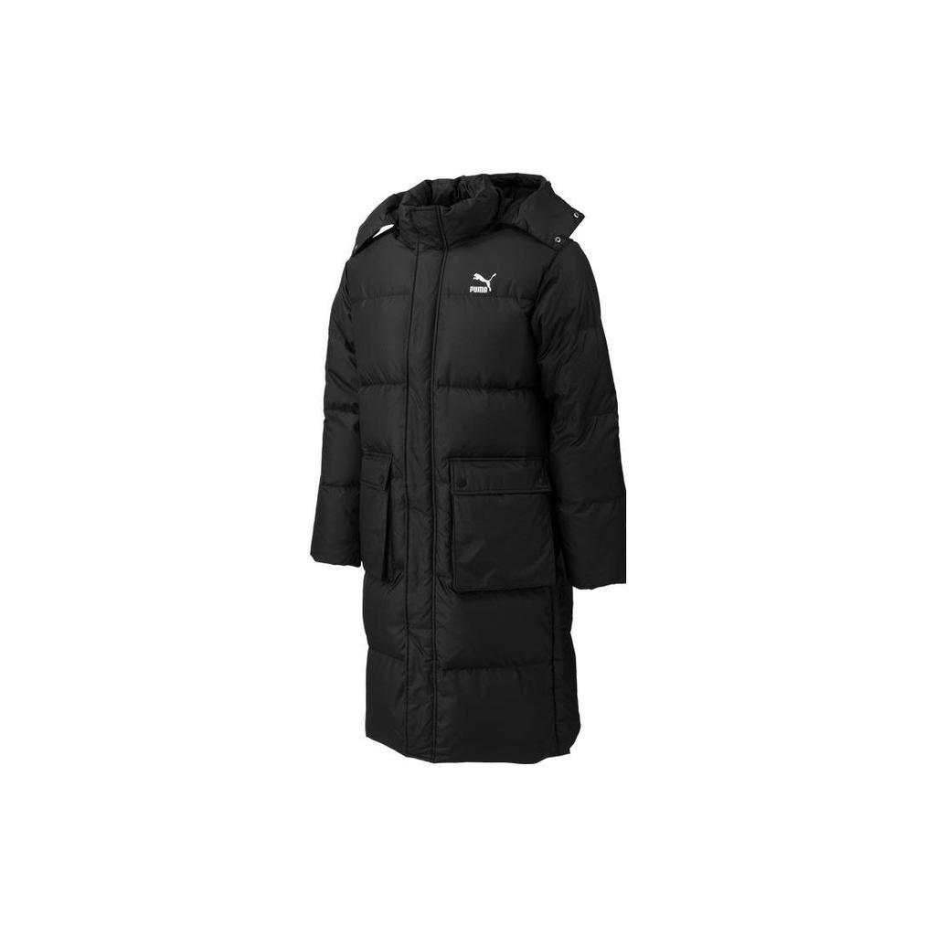 Puma Back Logo Print Hooded Down Jacket With Large Pocket Unisex Jackets Black 539572-01