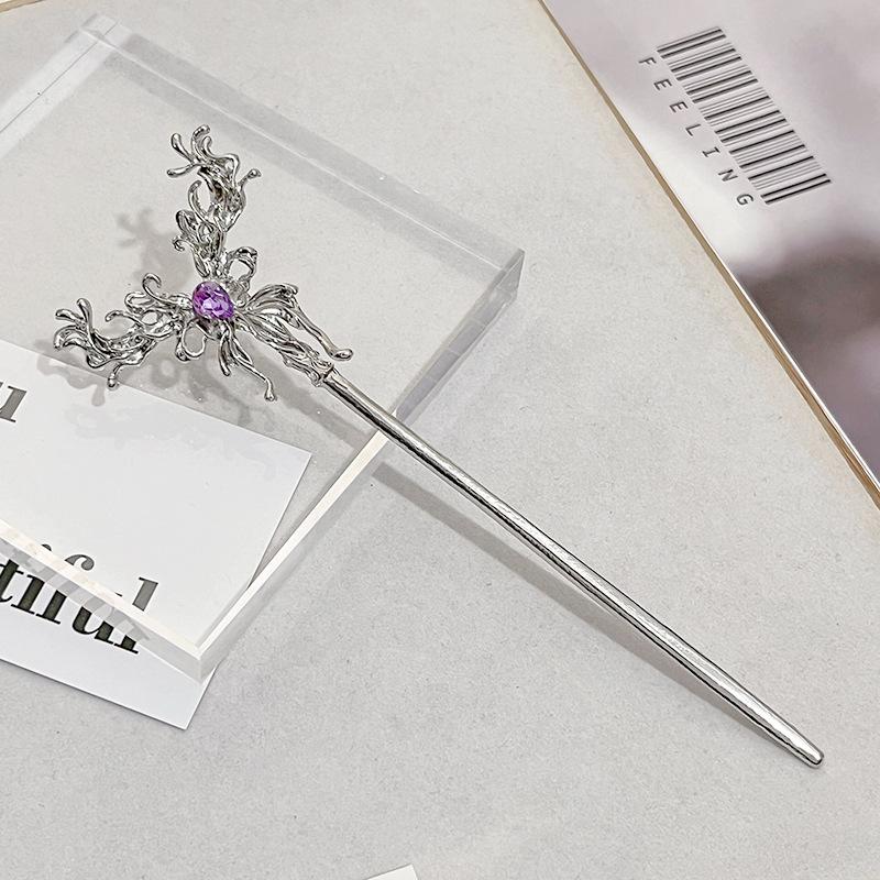 Национальный стиль Новая китайская заколка для волос Жидкий металл Бабочка Заколка Полумесяц Набор Бриллианты Винтаж Бамбуковые сочленения Кисточка Заколка для волос Прическа Заколка