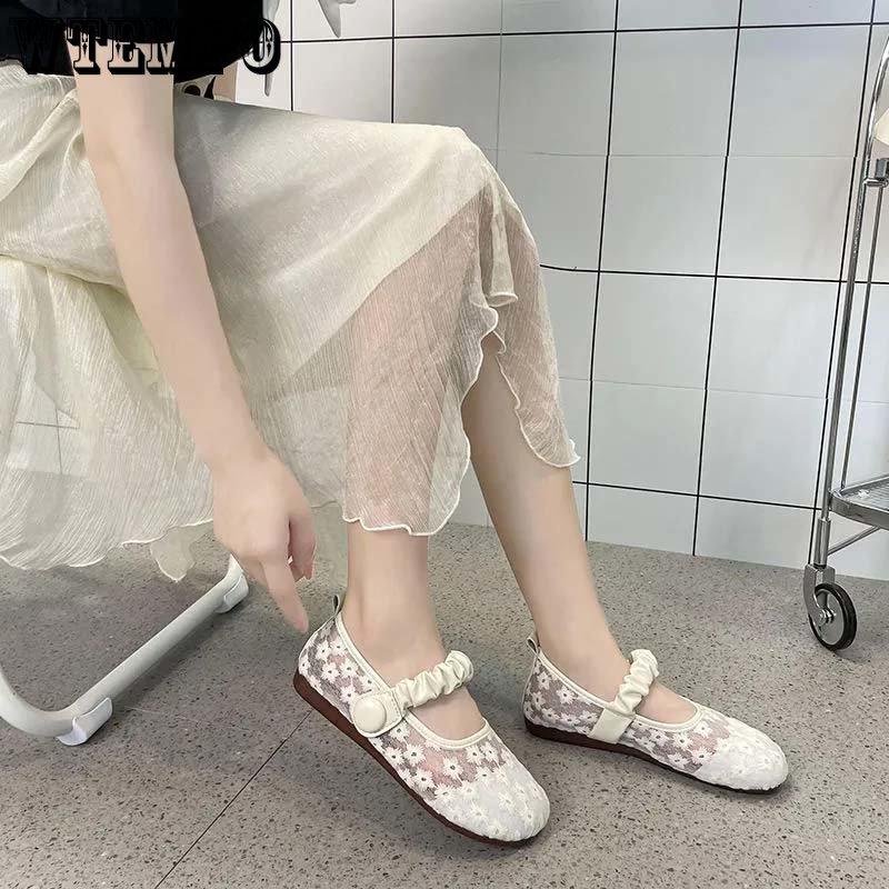 Дышащая женская обувь из сетчатой ​​ткани с вышивкой и узором, туфли на мягкой подошве из льна, простые повседневные туфли в стиле ретро, ​​весна-лето