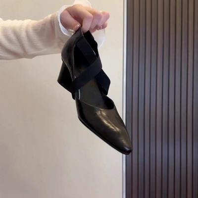 Овчина~ Французские туфли-лодочки для женщин 2025 весна и осень красивые высокие каблуки темперамент не устают ноги кожа толстый каблук туфли Мэри Джейн