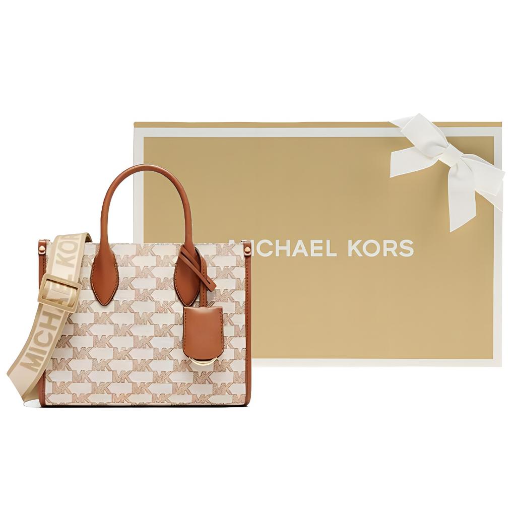 New MICHAEL KORS Mirella Artificial Leather Shoulder Bag, Handbag Women's Beige With Leather Brown 35S2G7ZC5J-299