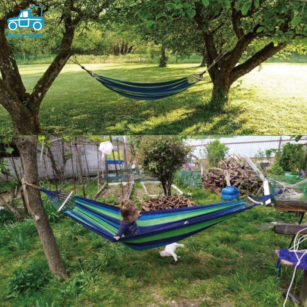 Morytrade Тканевый гамак с деревянным каркасом для кемпинга на открытом воздухе и использования в помещении (1 человек, синий)