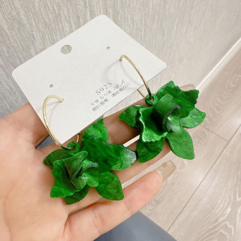 Корейские красочные акриловые серьги-подвески в виде цветка для женщин и девушек, винтажные серьги-подвески в форме буквы С с большими лепестками, подарки с цирконом 2025