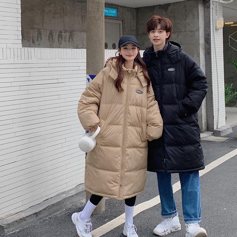 Осенне-зимняя мужская и женская однотонная свободная ветрозащитная утолщенная теплая длинная женская куртка с капюшоном