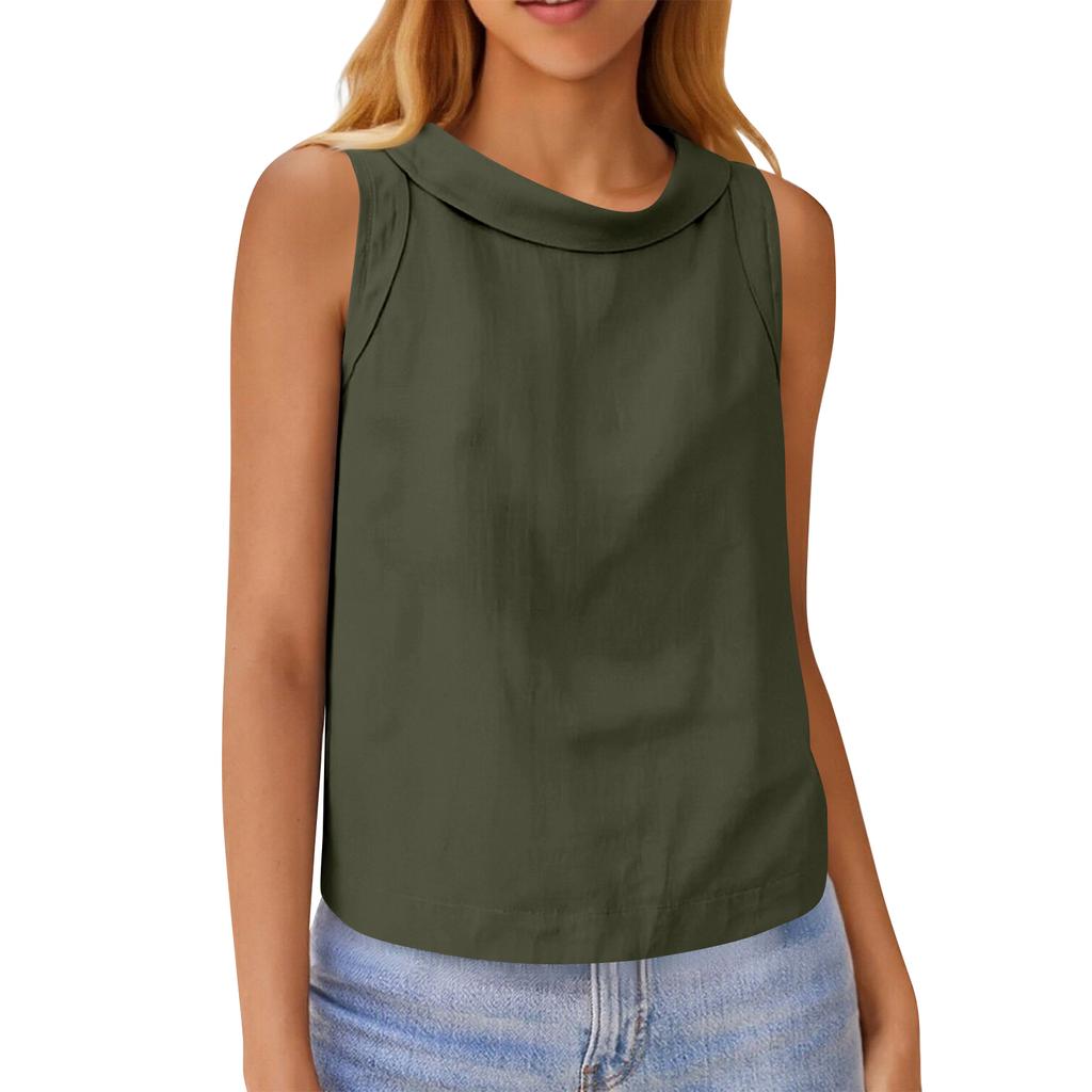 Женский хлопково-льняной короткий пуловер, повседневный топ без рукавов