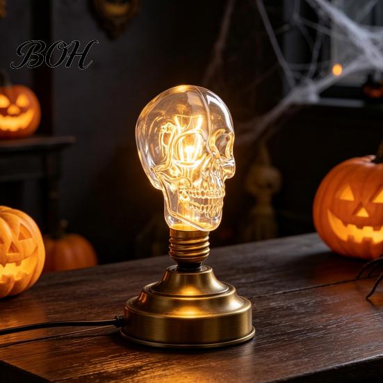 Spooky Haunted House Accessories Glass Skull Light Bulb, Halloween E27 Personalized Niche Gifts for Men Threaded Retro Decorative Bulb Gothic