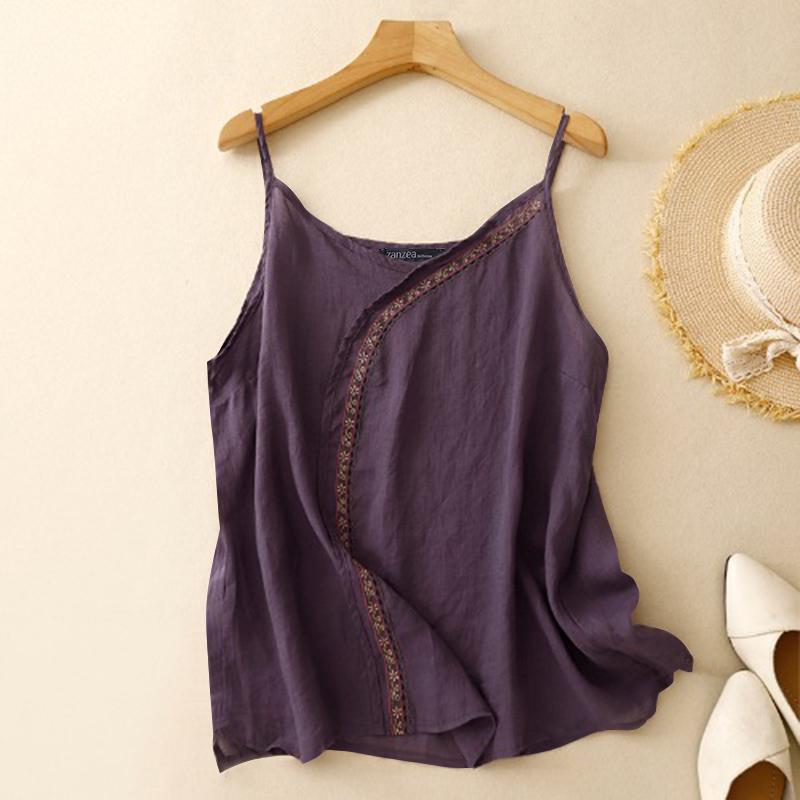 ZANZEA Женские летние майки без рукавов с круглым вырезом и нерегулярной строчкой