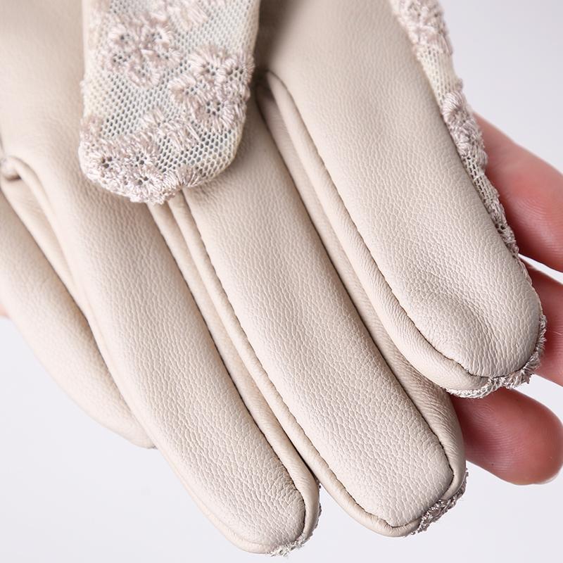 Кружевные кожаные перчатки Черные короткие перчатки из овчины