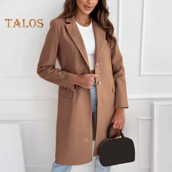 Зимнее женское шерстяное пальто с застежкой на пуговицы, плотная куртка средней длины, однотонная, с отложным воротником, теплое, формальное, деловое, для поездок на работу, пальто