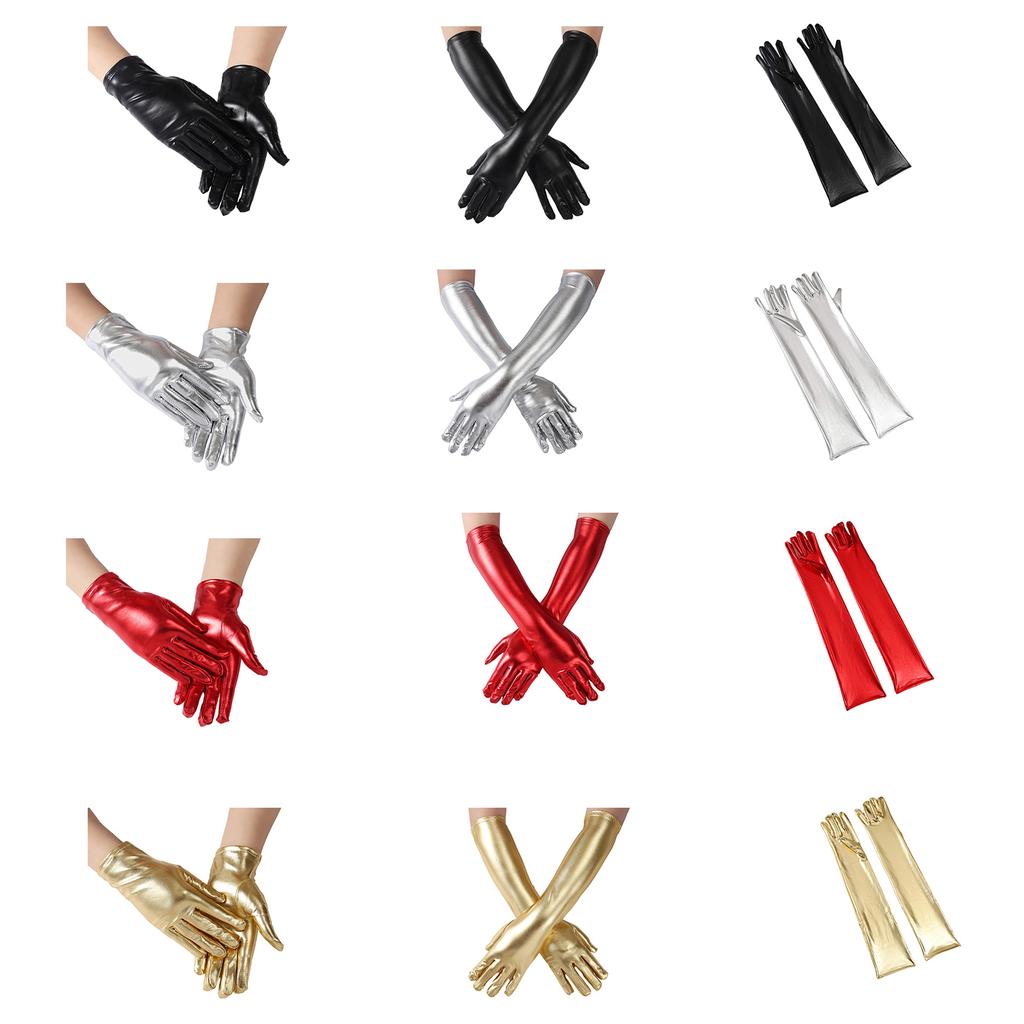 Metallic Gloves Nightclub Dancing Gloves Christmas Party Accessory Full Finger Stretchy Gloves for Concert Opera