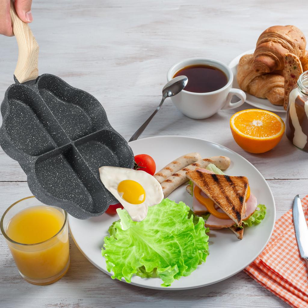 Сковорода для омлета на 4 ячейки в форме сердца, антипригарная, из алюминиевого сплава, для жарки яиц, завтрака, для газовой и индукционной плиты