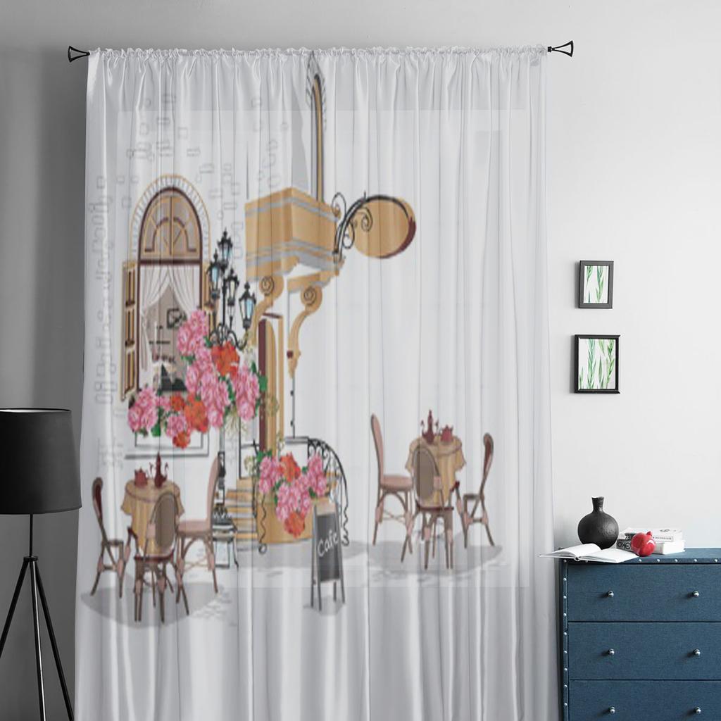 Вид на город и уличные цветы в кафе, прозрачная занавеска для гостиной, современные вуалевые тюль-шторы для спальни, кухни, шторы