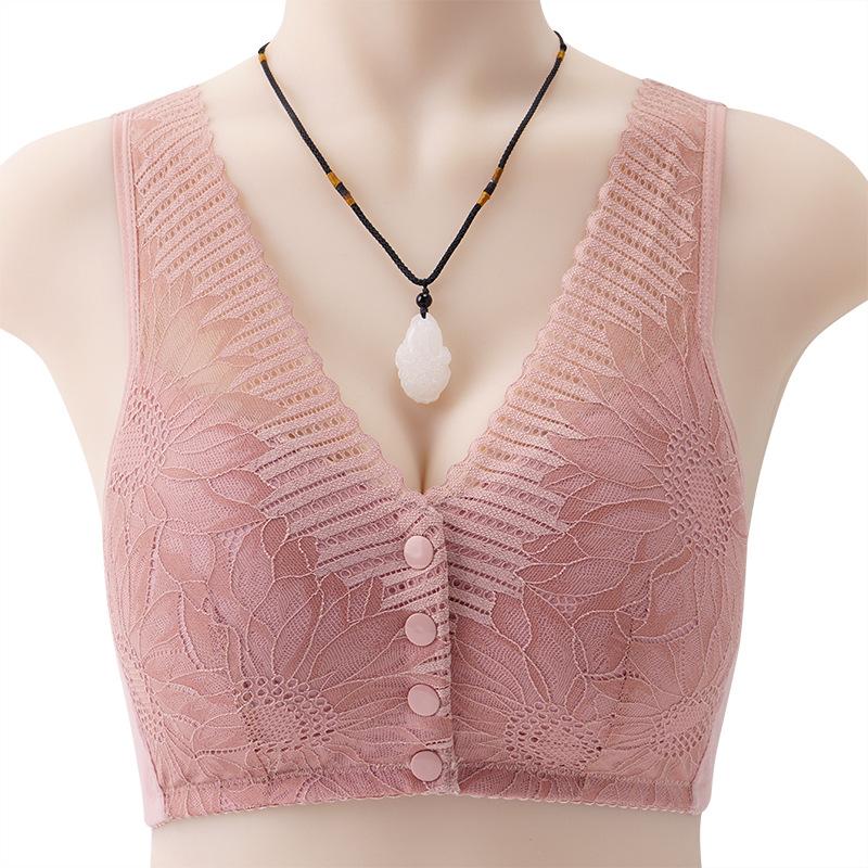 Large Size New Lace Front Buckle Underwear Women's Soft Cotton Insertable Vest Type No Steel Ring Bra