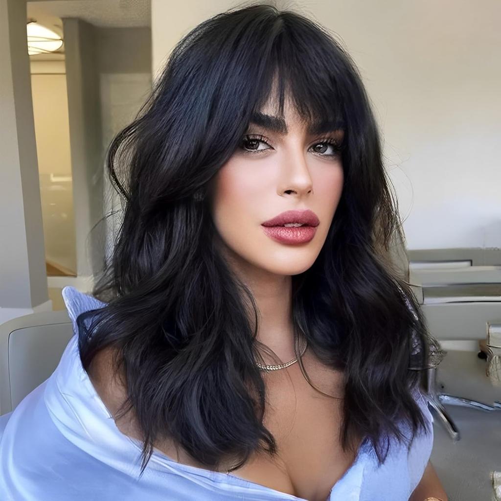 Curly Bob Wig with Bangs Short Wavy Wigs for Women Bob Style Synthetic Heat Resistant Bob Wigs