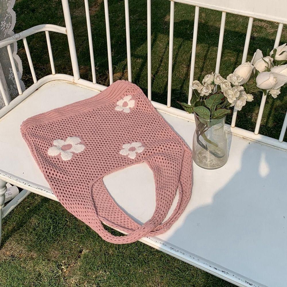 Crochet Flower Ethnic Style Mesh Hollowed-out Shoulder Bag Tote Bag Women Handbag Woven Knitted Bag