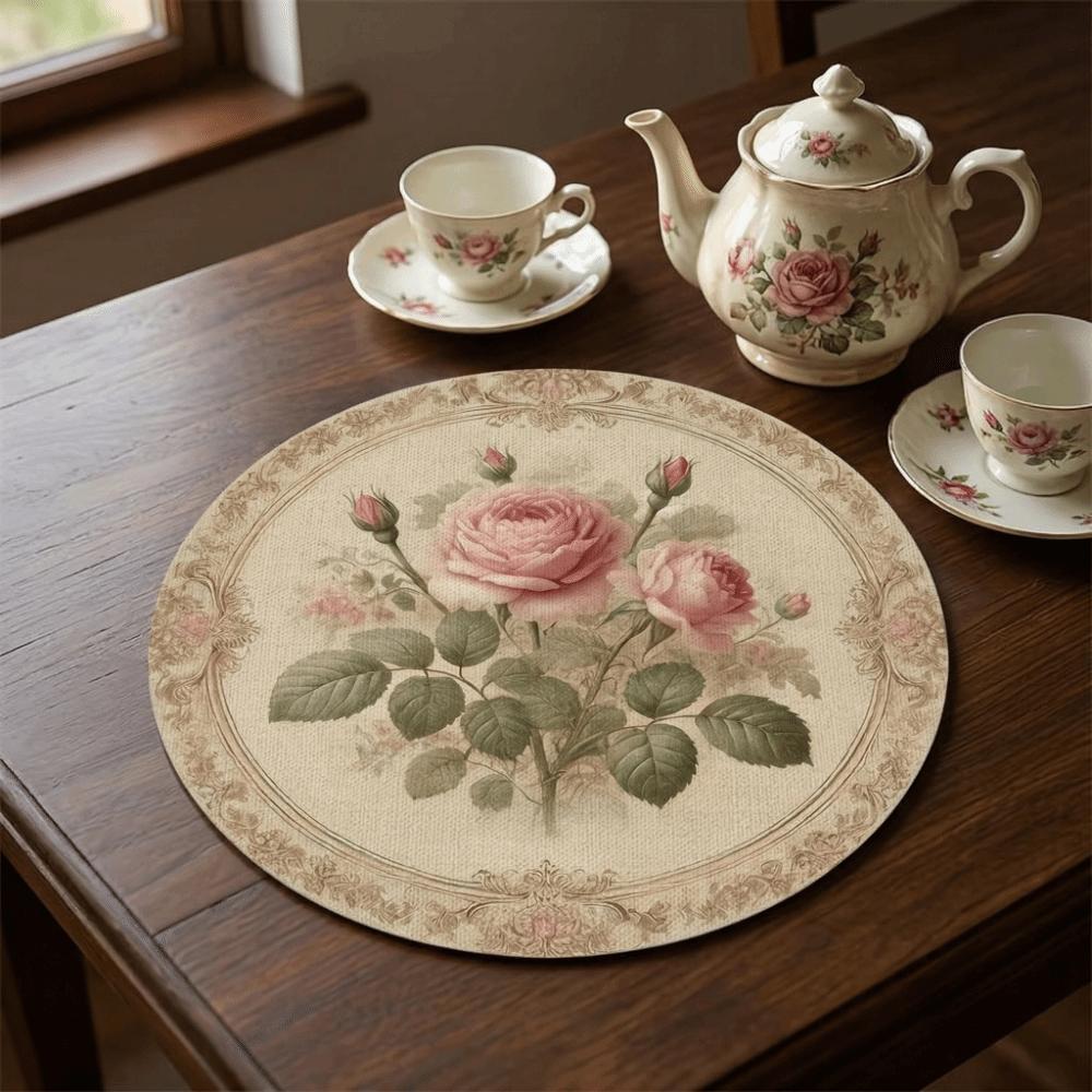 Heat Insulation Floral Birds Table Placemat Anti-scald Anti-slip Round Dining Mat Coffee Cup Mats Coaster Flower Linen Table Mat