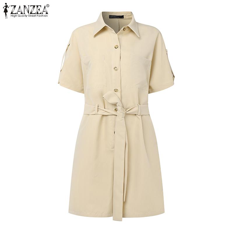 ZANZEA Женские повседневные комбинезоны с отложным воротником на лето с коротким рукавом