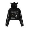 Мода Иван Корнехо Печатный Kawaii Crop Top Hoodie Смешной кошачьи ушки укороченный короткий свитшот с капюшоном пуловер женские топы уличная одежда