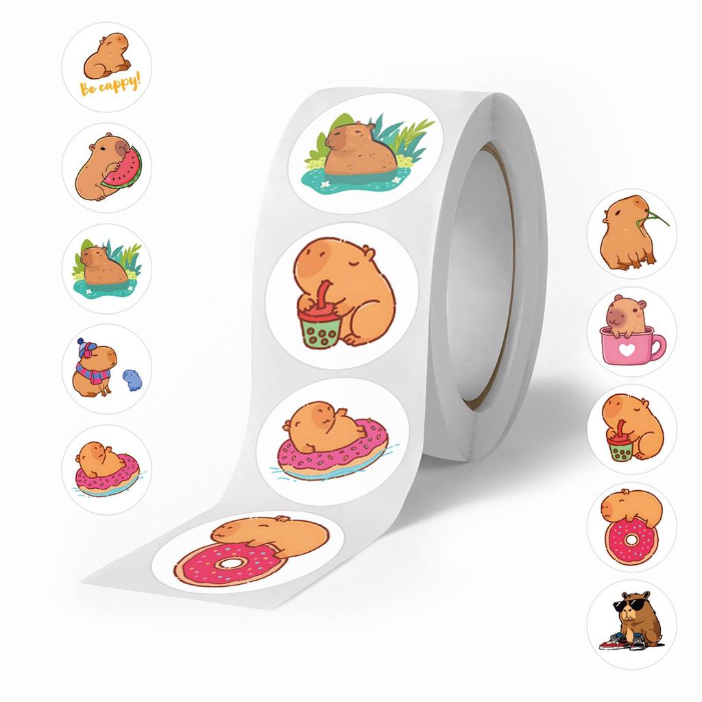 Cartoon Capybara Stickers (500/Roll) - Kids' Rewards, Colorful Notebook, Guitar Decorations