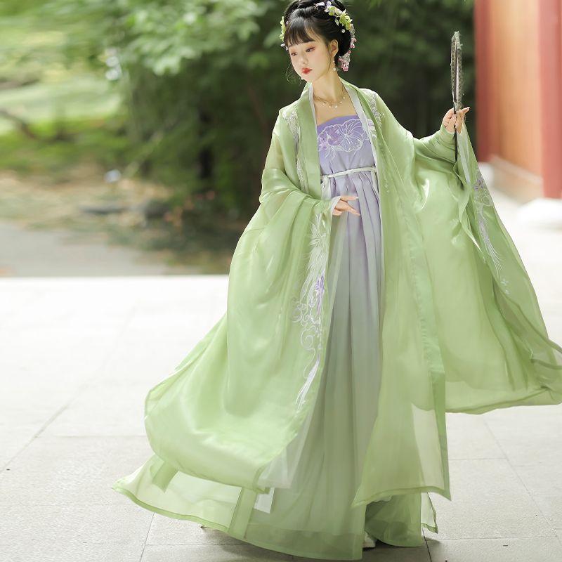 Рубашка с двойным рукавом и вышивкой Hanfu в китайском стиле, костюм с юбкой HE ZI