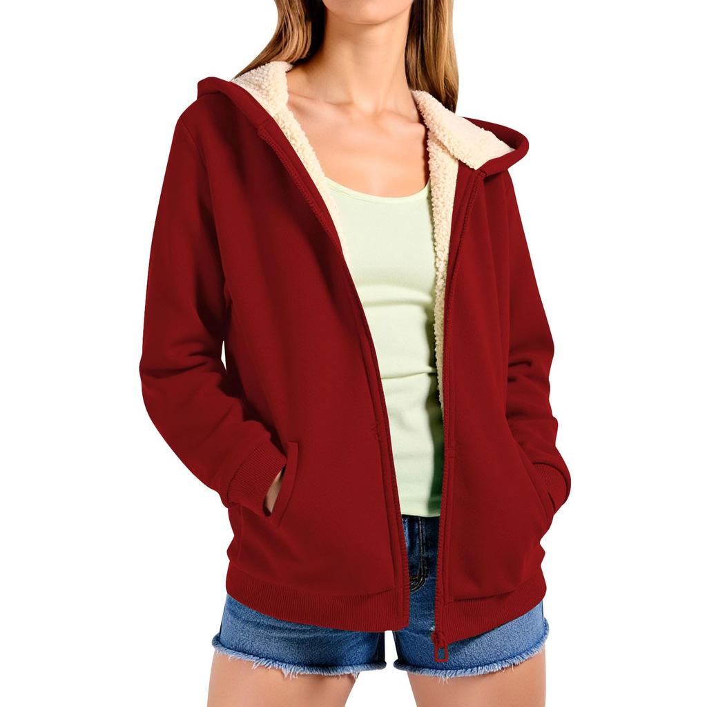 Womens Fleece Lined Hoodie Winter Zip Up Jacket Cozy Warm Thicken Thermal Hooded Sweatshirt Coat With Pockets