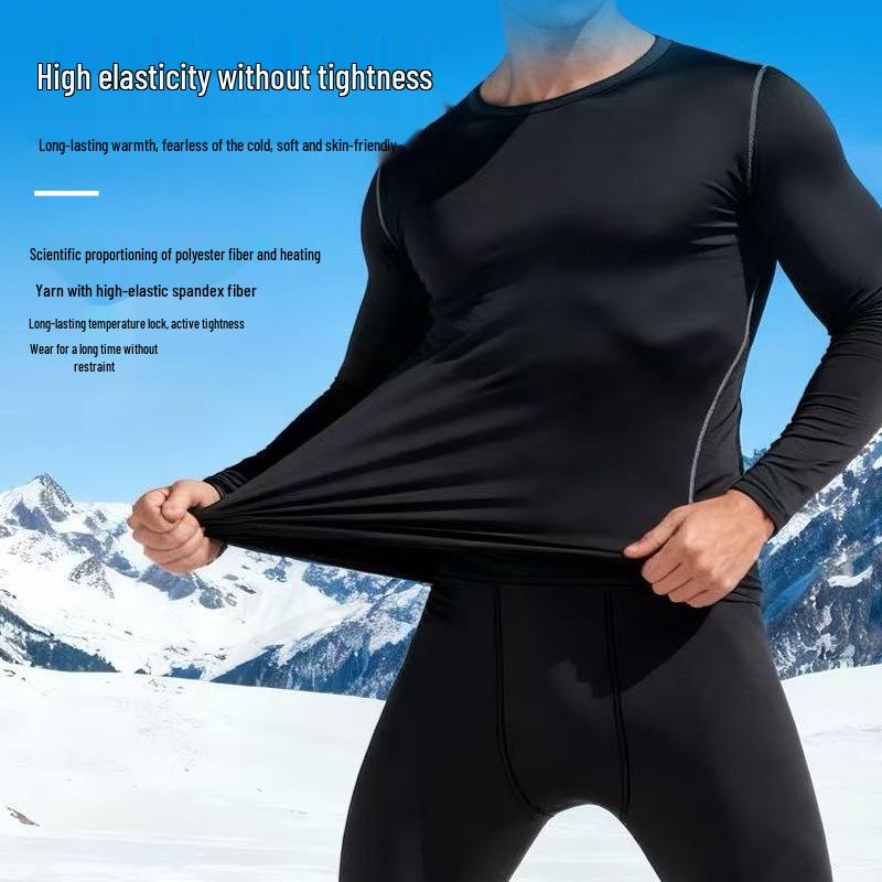 Мужской зимний комплект для фитнеса: Быстросохнущий комплект с бархатной подкладкой: Лонгслив и Штаны для Бега и Тренировок