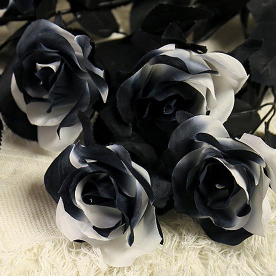 5 шт. искусственная черная роза на Хэллоуин с листьями, готический реалистичный искусственный шелковый цветок, праздничный центральный элемент для домашнего офиса и стола, искусственные цветы