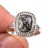 Natural Black Rutile Gemstone 925 Solid Sterling Silver Jewelry Ring Size 8 g0N31