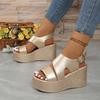 Open-toe Slope Sandals Leather Strap Roman Shoes 2025 Summer Fashion Lightweight Thick Sole High Heels Women's Shoes