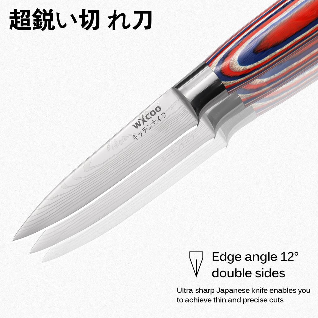 5PCS Damascus Pattern Chef Knife Kitchen Knife Meat Cleaver Wood Handle Paring Utility Santoku Slicing Knife