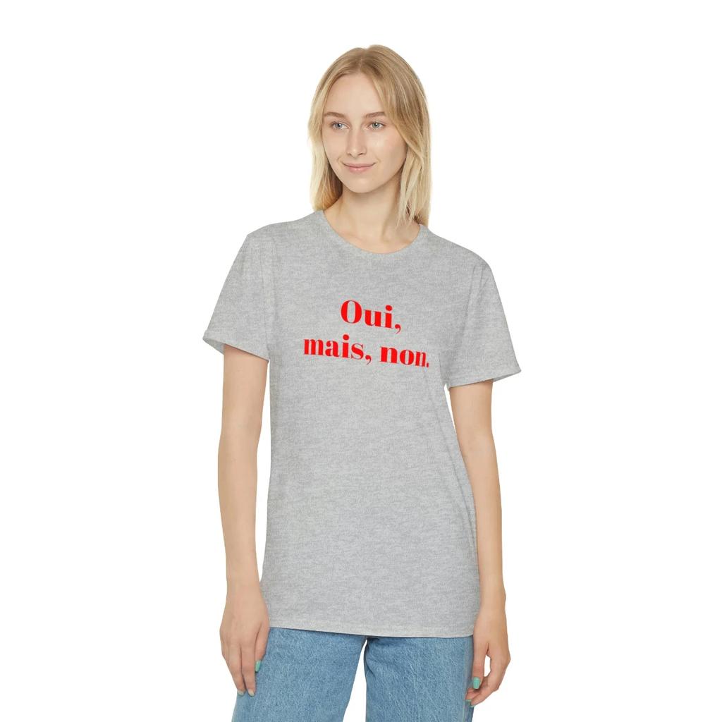 Oui Mais Non French Letter Print Tshirt Minimalist Style Casual Short Sleeve Crew Neck Graphic Tshirt Fashion Unisex Clothing