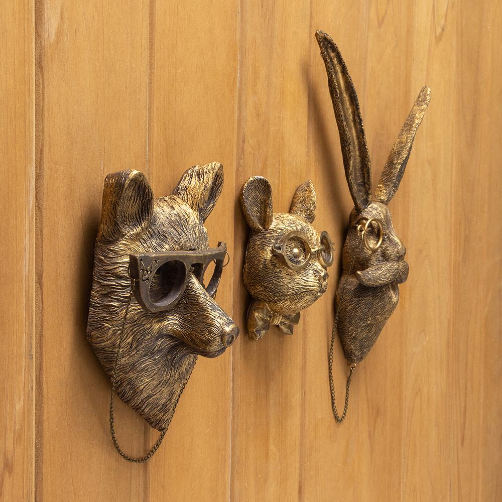 Antique Bronze Resin Animal Pendant Golden Deer Head Wall Storage Hook Up Background Wall Accessories Decorative Figurines