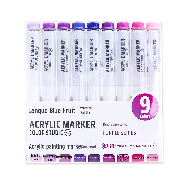 Blue Fruit M510 Soft Head Acrylic Marker Pen Set - 9 Colors for Art, Painting, and Graffiti
