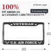 2PCS Matte Carbon Fiber Pattern License Plate Frames Compatible with F 2 Holes Solid Aluminum Veteran License Plate Holders for Air Force, Universal